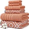 Modern Threads Amrapur 6-Piece Yarn Dyed Oxford Stripe Jacquard/Solid Ultra Soft 550GSM 100% Combed Cotton Towel Set 6 Asciugamani Tinti in Filo Coral, Cotone, Corallo, Singolo, 40.6 x 25.4 x 12.7 cm, 6 unità