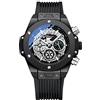 FORSINING Orologio da polso da uomo, al quarzo, stile retrò, con scheletro, fasi lunari, impermeabile, luminoso, analogico, sportivo, cinturino in silicone, Nero , Cinturino