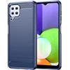 owlhold Cover per Samsung Galaxy A22 5G, Custodia Spazzolata e Fibra di Carbonio Morbido Silicone TPU Slim Fit Case, Antiurto, Antigraffio, Antiscivolo, Protezione Grado Militare, Blu