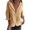Generico Cappotto Sottile Casual In Cotone E Lino Con Revers Singolo E Bottone,Blazer Largo A Maniche 3/4 Da Donna (giallo,L)