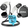 ABSINA Cavo ricarica auto elettrica tipo 2 da 22kW e 32A - Cavo auto elettrica & ibrida trifase, modo 3 e da 3 metri - Cavo ricarica tipo 2, cavo tipo 2 auto elettrica, cavo di ricarica auto elettrica