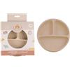 DORON & CHARLIE - Piatto con Ventosa - Pasto per Bambini - 056702 - Beige - Silicone - 3 Scomparti - Compatibile con Microonde - Lavabile in Lavatrice - Facile da Pulire - A partire da 4 mesi