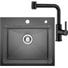 CECIPA 50x45cm Lavello Cucina Nero Grigio con Miscelatore Cucina Doccetta Nero