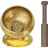 DiDiBirDi Campana tibetana 8 cm con bacchetta e cuscino ad anello giallo, martellata a mano in Nepal, per meditazione, yoga, chakra