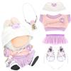 BOXOB Set Vestiti Bambola Peluche, 5pz Outfit Kawaii Include Maglione, Gonna in Tulle Viola, Cappello, Piccola Bottiglia d'Acqua e Scarpe in Tela Vestire Bambola 15cm 17cm (Nessuna Bambole Inclusa)