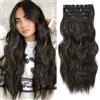 VEGALILY Extension per capelli ricci da 50,8 cm, con clip, 4 pezzi, testa completa, capelli sintetici ondulati per donne (50,8 cm, nero naturale con colpi di luce)