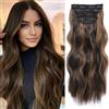 VEGALILY Extension per capelli mossi da 50,8 cm, con clip, 4 pezzi, capelli sintetici ricci, per donne (50,8 cm, castano scuro con riflessi castano ramato)