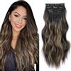 VEGALILY 4 extension per capelli con clip, da nero naturale a biondo caramello, 50,8 cm, capelli sintetici per donna, extension per capelli ricci ondulati per testa completa