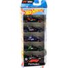 Hot Wheels Formula 1, Set da 5 macchinine auto da corsa, cinque veicoli die-cast in scala 1:64 con decorazioni dei team di corse di F1, giocattolo per bambini, 3+ anni, JFG58