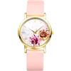 Avaner Orologio da donna in silicone: orologio con quadrante dipinto a fiori con stile rurale naturale e scala a barre, regalo di compleanno, festa della mamma, Bracciale Rosa e Cassa Albicocca