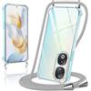 Coiwxmoi Cover per Honor 90 5G con Cordino 6,7,Trasparente Custodia con Laccio Tracolla Corda Catena Cinghia,Ultra Morbido Silicone TPU Antiurto Case per Honor 90 5G, Grigio Chiaro