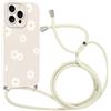 Coalbooliy Custodia con Cordino per iPhone 15 Pro Max 6,7 Cover del Modello Fiore Bianco con Laccio Collana Morbido TPU Bumper Silicone Antiurto Protettivo Case Regolabile Cellulare Girocollo, 05