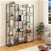 YITAHOME Libreria industriale larga 135 cm in piedi aperta in legno e telaio in metallo con 14 ripiani, scaffale per presentazione per soggiorno, ufficio, casa, marrone vintage