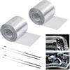 Srwoyze Nastro Isolante Termico Moto, 2 Pezzi Nastro Termico Isolante con 4 Fascette per Cavi Tagliabile Nastro Benda Isolamento 5m x 5cm Termico Collettori di Scarico per Collettori Moto e Auto, Argento