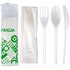 MAQA Kit Posate Riutilizzabili in CPLA Coltello, Forchetta, Cucchiaio e Tovagliolo 2 Veli Imbustati Singolarmente Compostabili e Certificati per Uso Alimentare per Catering, Eventi, Delivery (500)