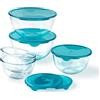 Pyrex - Set di 5 ciotole/insalatiere con coperchi - 2 x 0,5 L + 1 x 1 L + 2 x 2 L - Vetro borosilicato - Estrema resistenza - Compatibile con lavastoviglie - Made in France