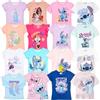 Disney - Bambina - T-Shirt Maglia Maglietta a Maniche Corte [Stitch 2634 Azzurro - 10 Anni]