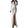 ORANDESIGNE Vestito da Cerimonia Donna Curvy Elegante Lungo Invernale Tubino Attillato Maxi Abito Scollo A V Profondo Aderente Vestiti da Cocktail Damigella Sera Bianco S