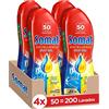 Somat Excellence Gel Lime e Limone 50 dosi (confezione da 4, totale 200 lavaggi), detergente sgrassante, lavastoviglie liquida automatica in bottiglia, sapone per piatti che rimuove lo sporco