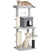 PawHut Albero Tiragraffi Multilivello Alto 132 cm, Palestra per Gatti con Casetta, Lettino per Gatti, Pali Tiragraffi, Piattaforma, Spazzola e Pallina, Dispositivo Antiribaltamento, Grigio Chiaro