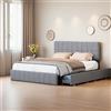 PerGar Letto 140x200 cm con 4 cassetti, letto matrimoniale, letto imbottito con rete a doghe e telaio in metallo, testiera regolabile in altezza, struttura moderna, letti per ragazzi, velluto, grigio