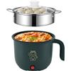GOEDCH Mini Pentola Elettrica: Pentola Elettrica Portatile, Multifunzionale Pentola Elettrica Piccola, 1,8L Padella Elettrica Antiaderente Domestico, con Vaporiera in Acciaio Inox, 600W, 220V,Verde