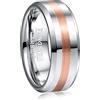 TUNGSTORY 8mm Anello da Unisex in Carburo di Tungsteno Fascia Centrale Placcata Oro Rosa con Finitura Spazzolata Anello di Fidanzamento Comfort Fit Taglia 25