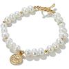 KVLmoze Bracciale di perle con ciondolo a moneta 6mm Catena di perle raccolte a mano 18k Placcato oro delicato Gioielli vintage Y2k Regali per mamma Donna Ragazze