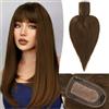 RUWISS Top centrale per capelli veri con frangetta,Corona Topper Clip per Le Donne per diradare i capelli7.5 * 13CM Base di seta 100% capelli umani veri Clip in Topper 35cm 45g 4#