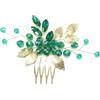VASANA Pettine per capelli da sposa con perline di cristallo e perline scintillanti con foglie dorate verde smeraldo forcina per capelli da sposa pettine vintage strass fermagli per capelli per spose