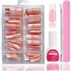 MrCuvaryas 240 pezzi French Press On Nails Short Almond, copertura completa per unghie in gel, unghie finte con colla acrilica per unghie da incollare (White French, 240 pezzi)