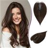 RUWISS Topper Capelli Veri Donna Castano Scuro con 15% di Biondo Cacao Scuro Straight Hair Topper con Clip Capelli Umani Veri Posticci per Capelli Senza Frangia