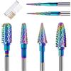 Rolokit Set di 6 Punte Fresa Unghie con Spazzola per la Pulizia, Punta da Trapano per Unghie Professionale Carburo Tungsteno da 3/32 di Pollice per la Rimozione di Cuticole in Gel Acrilico,Manicure e Pedicure