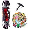 Tony Hawk Skateboard completo Tony Hawk PROFESSIONALE Serie Principiante + tool multiuso + 50 stickers lucidi (wingspan black - tool- 50Sticks, 8.0)