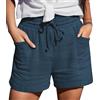 crazy bean Pantaloncini Larghi Estivi da Donna Comodi Pantaloncini da Donna in Cotone e Lino con Tasche Pantaloni Corti Estivi Casual con Coulisse a Vita Alta Blu Marino M