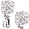 Augone Confezione da 2 luci a LED, 120 LED, 13 m, impermeabili, con 8 modalità di controllo remoto e timer, per camera da letto, matrimoni, feste, decorazioni natalizie (bianco freddo)
