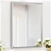 AAZZKANG Specchio rettangolare da parete con cornice in metallo, 70 x 50 cm, decorativo, moderno, per camera da letto, bagno, specchio cosmetico, verticale o orizzontale, argento