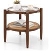 LIFEZEAL Tavolino da Salotto Rotondo, in Legno Massello e Vetro, Decorativo, Moderno, Tavolino Basso Laterale da Divano, Tavolino da Caffè a 2 Ripiani, per Soggiorno, Peso Max 55 kg, 46x46 cm, Marrone