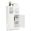 LIFEZEAL Mobiletto Bagno Salvaspazio in Legno, Armadio a 2 Ante in Vetro, Arredo Grande 30x60x109 Cm, Mobile Dispensa Cucina, Armadietto per Vetrinetta Soggiorno, Credenza Cucina Alta, Bianco