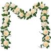 SHACOS 3 Pezzi/3x2 metri Ghirlanda di Rosa Artificiali Fiori Appesi Artificiali Ghirlanda Fiori Artificiali Rosa Fiori Finti per Decorazioni Vite Finta Appesa Rattan per Matrimonio Giardino, Champagne