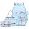 Amythe Zaino per Ragazze Delle Scuole Elementari e Medie 3 pezzi con Lunch Bag e Astuccio, Cartella Scolastica per Ragazze di 9-16 anni, Zainetto per Bambini Carino e Casual, Blu