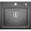 CECIPA 50x45cm Lavello Nero Grigio, Lavello Cucina 1 Vasca per Armadietti Sopra i 50CM, Lavandino Cucina da Appoggio e da Sottopiano con Troppopieno e Sifone (Senza distributore di sapone)