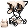 Bayer Design 26275AA carrozzina gemellare per bambole Twin Neo con borsa, passeggino doppia, regolabile in altezza, pieghevole