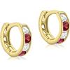 Carissima Orecchini huggy 9 mm con zirconi bianchi e rossi da bambina in oro giallo 9 ct