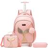 Egchescebo Zaino con Rotelle Bambina Trolley Sirena Zainetto Asilo Scuola Elementare Primaria 17" 3PCS Borsa Pranzo Portamatite Media Carrello Valigia Ragazza per Valigia da Viaggio Rosa