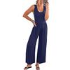GRECERELLE Tuta da donna a gamba larga, casual, senza maniche, elegante, con scollo rotondo, a vita alta, pagliaccetto estivo con tasche, Blu scuro, 3XL