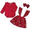 Caziffer Completo Natalizio per Neonata Pagliaccetto + Gonna a Bretelle + Fascia Tuta Vestitino Natale da Babbo Natale Elegante Principessa per Bambina 0-24 mesi (Rosso d, 0-3 mesi)