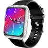 AIYAAIYA Smartwatch Donna, 1.75 AMOLED Orologio Fitness con Chiamate, 130+ Sportive Smart Watch con Cronometro/Contapassi, IP68 Impermeabile Fitness Tracker per IOS/Android (Nero Banda con orologio argento)