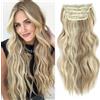 VEGALILY Extension per capelli mossi da 50,8 cm con clip, 4 pezzi, testa completa, capelli sintetici ricci ondulati per donna (50,8 cm, biondo sabbia con riflessi bianchi)