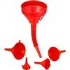Relaxdays Imbuto per Benzina, Set da 5 in Varie Misure, Attrezzo Universale per Auto & Cucina, Tubo Flessibile, Rosso
